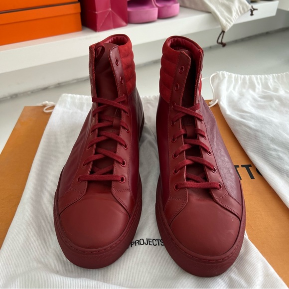 Red high top common projects leather sneakers - Picture 3 of 7